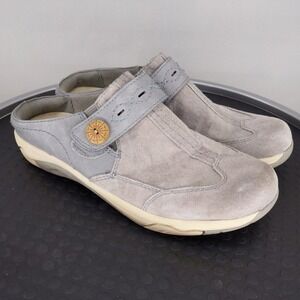 Earth Spirit Mules Women 9 Grey Blue Suede Leather Slip On Comfort Clogs